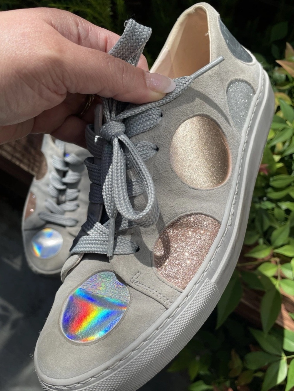 Sz 40 made Spain Minna Parikka Finland Leather Sneakers Glitter Holographic